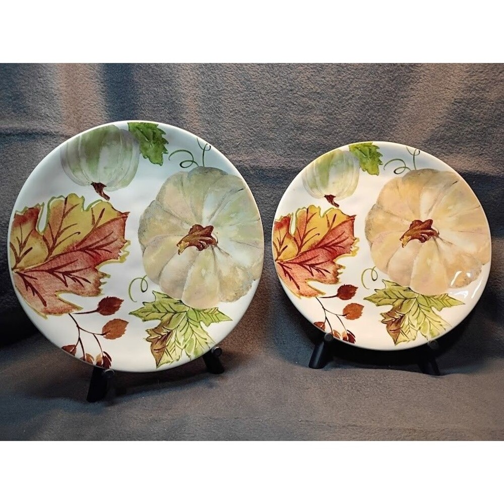 Set/2 Robert Stanley Harvest Pumpkin Salad Dessert Plates Fall Thanksgiving 2B